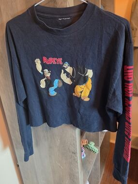 Popeye Graphic Navy Long-Sleeve Crop Tee